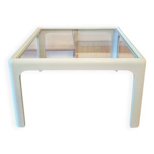 Table basse en bois laqué blanc avec plateau en verre, années 1960
