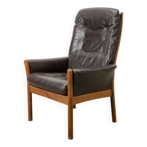Fauteuil de salon scandinave en cuir marron chocolat G-Möbel, Suède, années 1960.