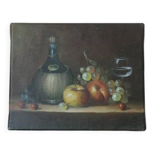 Tableau peinture ancienne huile sur toile nature morte W. Jenkins décoration campagne