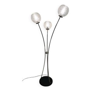 Lampadaire métal socle fonte 3 globes année 80