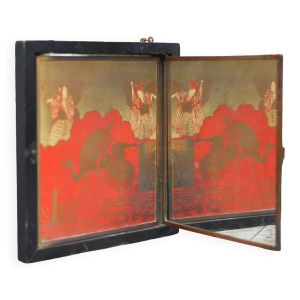 Miroir triptyque vintage, miroir mural, miroir de barbier, collection, miroir motifs asiatique