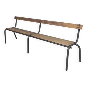 Banc industriel à lattes, provenant d'une école française, années 1960
