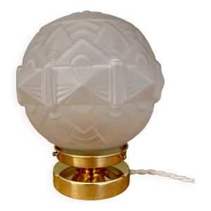 Lampe globe à poser art déco en verre dépoli