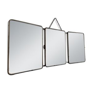 Miroir vintage 1950 triptyque barbier biseauté canard - 24 x 58 cm