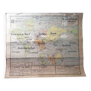 Ancienne carte Vidal Lablache 22 Planisphère communauté - 1950