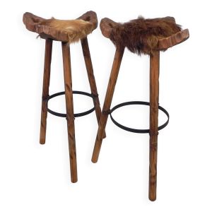 Ensemble de 2 tabourets espagnols en peau de vache, 1960s