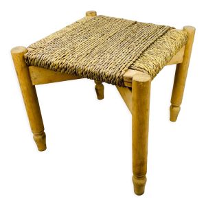 Tabouret paille tressé bois brut