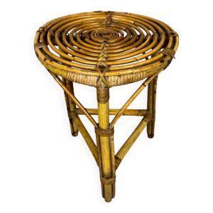 Tabouret rond en rotin année 70