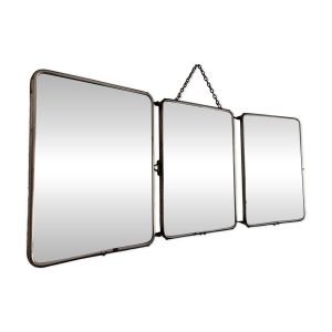 Miroir vintage 1950 triptyque barbier biseauté canard - 24 x 58 cm