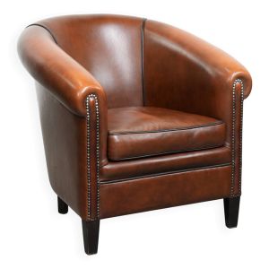 Fauteuil club magnifique et confortable de style anglais, en cuir de vachette