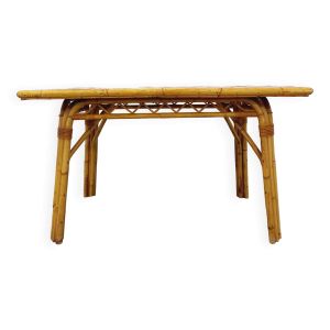 Table à manger vintage en rotin et céramique de Vallauris des années 50 60