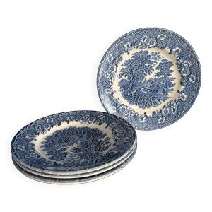 Service de 4 assiettes à dessert vintage porcelaine anglaise bleu décor cha