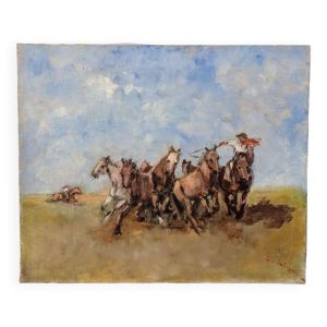 Huile sur toile ''Les chevaux sauvages