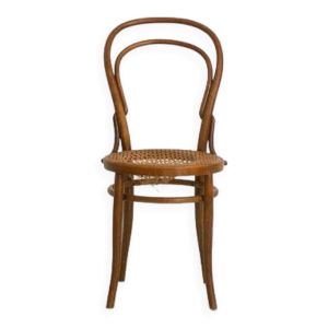 Chaise bistrot avec accoudoirs en bois cintré et assise en cannage
