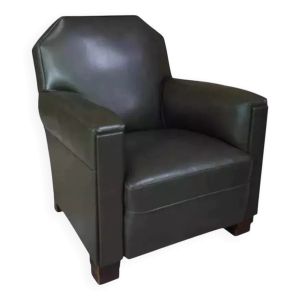 Fauteuil club art déco en skaï et bois