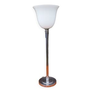 Lampe mazda chrome et opaline blanche art-dèco