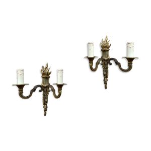 Paire d’appliques flambeau en bronze style empire