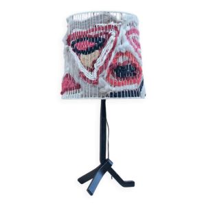 Lampe moderniste en fer forgé et abat jour en laine, France 1950