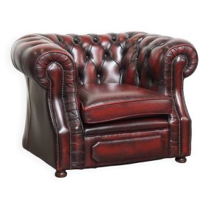 Fauteuil club Chesterfield en cuir de vachette rouge de style anglais