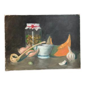 Tableau huile sur toile nature morte ancienne