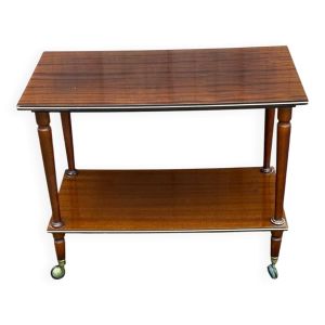 Table roulante desserte 2 niveaux en acajou laqué et laiton 1960