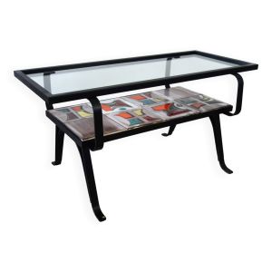Table basse en céramique et verre Vallauris, années 60