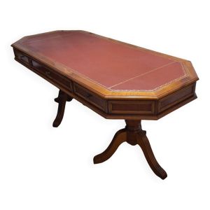 Bureau merisier massif plateau cuir fabrication française