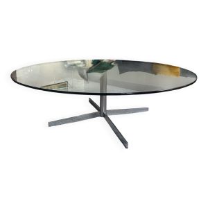 Table basse en verre et pied chromé style roche Bobois