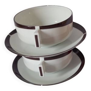 Duo déjeuner tasses et soucoupes en porcelaine de Limoges Lafarge