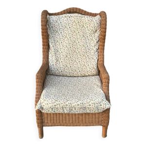 Fauteuil rotin/ osier coussin vintage