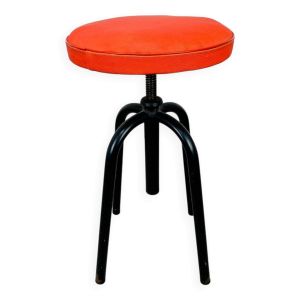 Tabouret à vis vintage années 50 simili cuir rouge