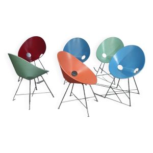 6 chaises Shell ST 664, conçues par Eddie Harlis