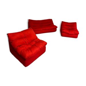 Salon canapé et 2 fauteuils design français Steiner années 70 vintage tissu