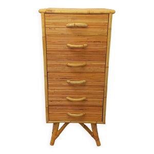 Commode chiffonnier vintage en rotin des années 70