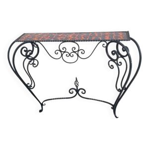 Console en fer forgé carreaux Vintage, accidentée
