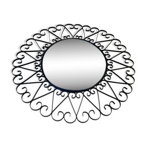 Miroir soleil rond oeil de sorcière convexe en fer forgé Chaty Vallauris ferronnerie  1960