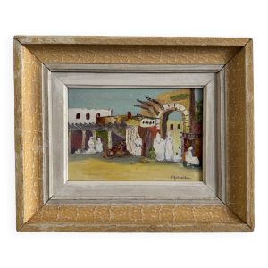 Huile orientale sur carton au couteau par P. Gobewille