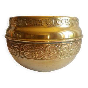 Ancien cache pot laiton frise florale vintage