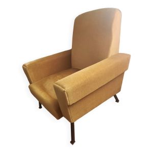 Fauteuil vintage velour jaune moutarde
