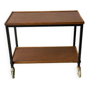 Desserte vintage bois et métal sur roulettes double plateau