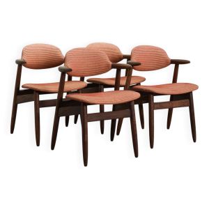 Lot de 4 chaises de salle à manger Tijsseling en wengé et tissu rouge pierre, Hulmefa, années 60