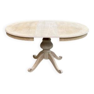 Table à manger ronde extensible pied central rénovée en bois brut 150cm