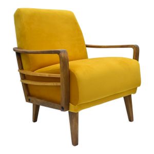 Fauteuil vintage jaune Allemagne années 1960 velours moutarde