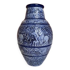 Grand vase bleu grès de sel années 60