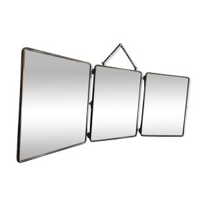 Miroir vintage 1930 triptyque barbier simili galuchat brun - 30 x 77 cm