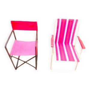 Paire de fauteuil pliant en aluminium et de fauteuil du Metteur-en-scène en fer