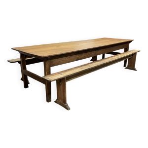 Table de ferme début XXème en sapin et châtaignier avec ses bancs