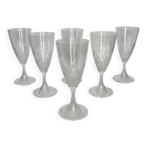 6 Verres à Vin en Cristal Lalique   Modèle “Chinon” Design des Années 1960