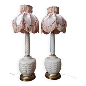Paire de lampes de chevet à poser en verre givré décoration boudoir