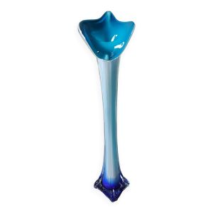 Vase Murano Calla. Forme.florale de Fleur d'Arum. Tons bleus. Haut 41 cm